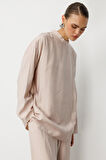 Mizalle Oversize Yüksek Yaka Modal Karışımlı Bej Rengi Tunik