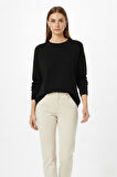 Mizalle Ekstra Oversize Düşük Kol Basic Siyah İnce Triko Kazak