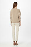 Mizalle Ekstra Oversize Düşük Kol Basic Bej Rengi İnce Triko Kazak