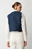 Mizalle Lacivert Saf Keten Yelek
