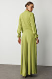 F.yeşili Mizalle Geniş Pileli Bol Kesim Şifon Yeşil Pantolon