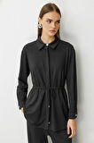 Mizalle Beli İp Büzgülü Yumuşak Dokulu Antrasit Tunik