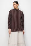 Mizalle Oversize Kahverengi Çizgili Gömlek