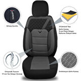 Pandami K1 Serisi Oto Koltuk Kılıfı 1+1 Set, Gofraj / Gri, Volkswagen T-Cross 2018 ile Uyumlu
