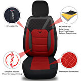 Pandami K1 Serisi Oto Koltuk Kılıfı 1+1 Set, Gofraj / Kırmızı, Citroën C4 Picasso 2006-2013 ile Uyumlu