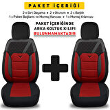 Pandami K1 Serisi Oto Koltuk Kılıfı 1+1 Set, Gofraj / Kırmızı, Ford Escort 1995-2000 ile Uyumlu