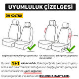 Pandami K1 Serisi Oto Koltuk Kılıfı 1+1 Set, Gofraj / Kırmızı, Fiat Doblo Panaroma 2012+ ile Uyumlu