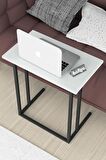 Bofigo Metal Ayaklı Laptop Sehpası Kahvaltı Masası Çalışma Sehpası Beyaz