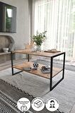 Bofigo 50x90 Metal Orta Sehpa Dikdörtgen Orta Sehpa Raflı Kahve Sehpası Çam