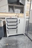 4 Sepetli Dolap Çok Amaçlı Dolap Oyuncak Dolabı Kayra Beyaz