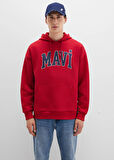 Mavi Kapüşon Yaka Koyu Kırmızı Erkek Sweatshırt DMK.M067149-70464_MAVİ BASKI SWEATSHIRT