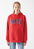 Mavi Logo Baskılı Kırmızı Kapüşonlu Sweatshirt 1600361-82054