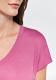 Mavi V Yaka Pembe Basic Tişört 167714-70955