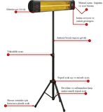 Mirkraft Effect-T 2000 W Termostatlı Dış Mekan Elektrikli Ayaklı Infrared Isıtıcı 20 m2