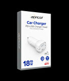 Şarj Aleti Araç 2 Port 18W PD + USB Apricot APC-CC18 Beyaz