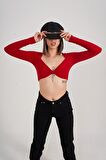 Crop Model Uzun Kol Walery Bluz Kırmızı
