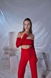 Straplez Model Kol Detaylı Noir Bluz Kırmızı