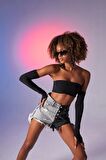 Straplez Model Kol Detaylı Noir Bluz Siyah