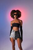 Straplez Model Kol Detaylı Noir Bluz Siyah