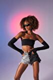 Straplez Model Kol Detaylı Noir Bluz Siyah