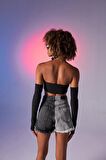 Straplez Model Kol Detaylı Noir Bluz Siyah
