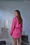 Vatkalı Crop Model Uzun Kol Blazer Panky Ceket Pembe