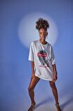 Kadın Beyaz Baskılı Oversize Bisiklet Yaka Censored T-Shirt