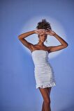 Mini Boy Straplez Drapeli Poplin Carla Elbise Beyaz
