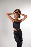 Crop Model Balenli Saten Maddy Büstiyer Siyah