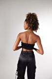 Crop Model Balenli Saten Maddy Büstiyer Siyah