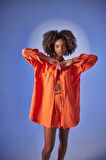 Oversize Model Düğme Kapamalı Leti Gömlek Turuncu