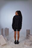 Holly Lolly Uzun Kol Kapüşonlu Fermuar Kapamalı Hoody Sweatshirt Siyah