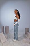 Holly Lolly V Kesim Bel Detaylı Wide Leg Biana Jean Pantolon