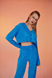Crop Model Düğme Kapamalı Comfy Gömlek Mavi