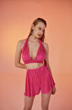 Beli Lastikli Mini Comfy Şort Pembe