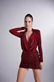 Degaje Yaka Dekolteli Çıtçıtlı Taylor Bodysuit Bordo