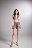 Beli Lastikli Mini Comfy Şort Vizon