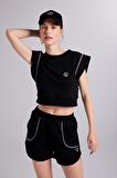Crop Kesim Kontrast Dikişli Rhode Tshirt Siyah
