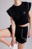 Crop Kesim Kontrast Dikişli Rhode Tshirt Siyah