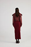 Crop Model Astarlı Kemerli Neeko Deri Ceket Bordo