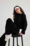 Bisiklet Yaka Şardonsuz Crop Cali Sweatshirt Siyah