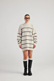Çizgili Oversize Paloma Kazak Ekru