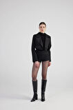 Yakası Saten Detaylı Camila Crop Blazer Ceket Siyah