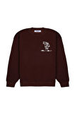Oversize Kesim Unisex Gaslighting Sweatshirt Kahve