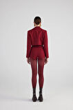 Yakası Saten Detaylı Camila Crop Blazer Ceket Bordo