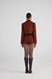 Yakası Saten Detaylı Camila Crop Blazer Ceket Kahve