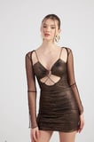 Parlak Kumaşlı Bodysuit Etek Lunor Takım Kahve