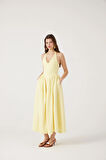 Boyundan Bağlamalı Bele Oturan Uzun Ophelia Elbise Sarı
