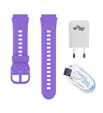Wiky Watch 5 Plus Kasa Kordon Mor Set + Adaptör & Şarj Kablosu Renkli Koruma, Tam Donanım!