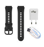 Wiky Watch 5 Plus Siyah Kasa Kordon Set + Şarj Kablosu & Adaptör